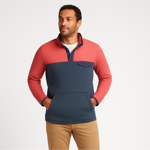 Marine Layer Cut & Sew Corbet Colorblock Pullover in Mood Indigo/Red - Picture 1 of 12